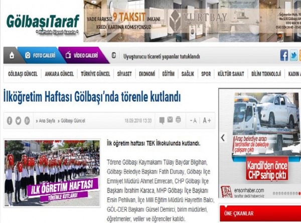 18/09/2018 TARİHLİ GÖLBAŞI TARAF GAZETESİ